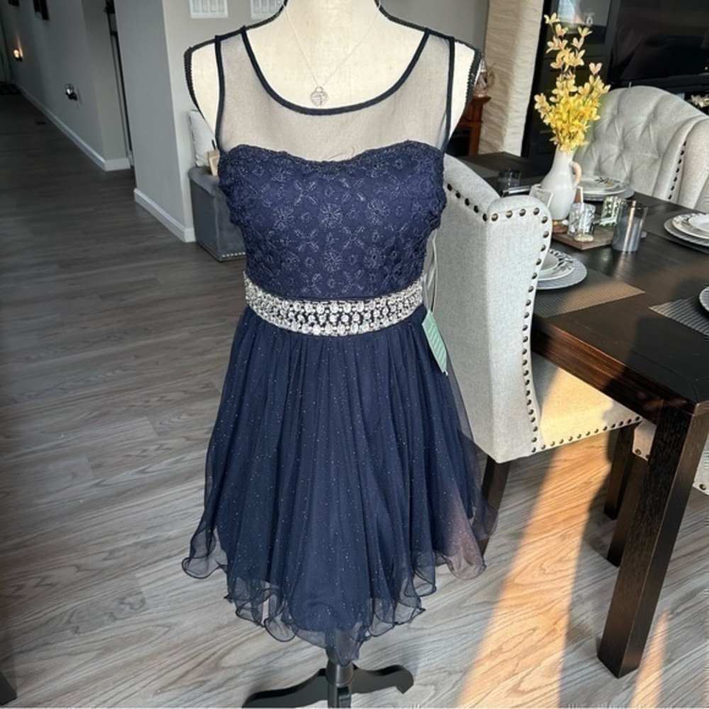 💋NWT My Michelle Navy Blue Dress 7 Crystal Accents Prom Homecoming $118